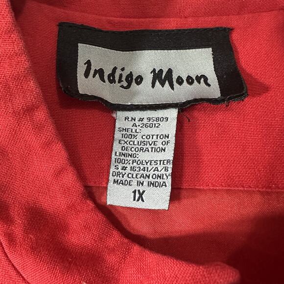 Indigo Moon Embroidered Canvas Jacket Size 1X Cotton Boho Button Up Artsy Tribal - Picture 7 of 13